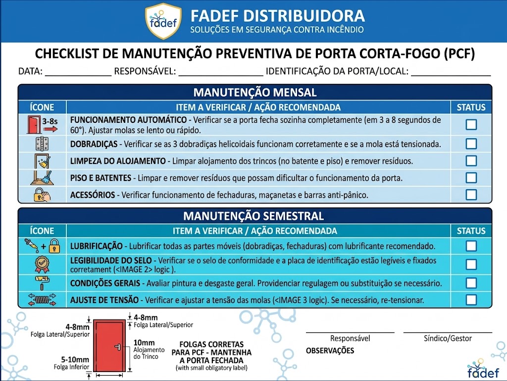 CHECKLIST DE MANUTENÇÃO PREVENTIVA DE PORTA CORTA FOGO FADEF DISTRIBUIDORA